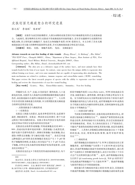 2020 综述，《中华损伤与修复杂志（电子版）》皮肤创面无：塾系难芯拷
